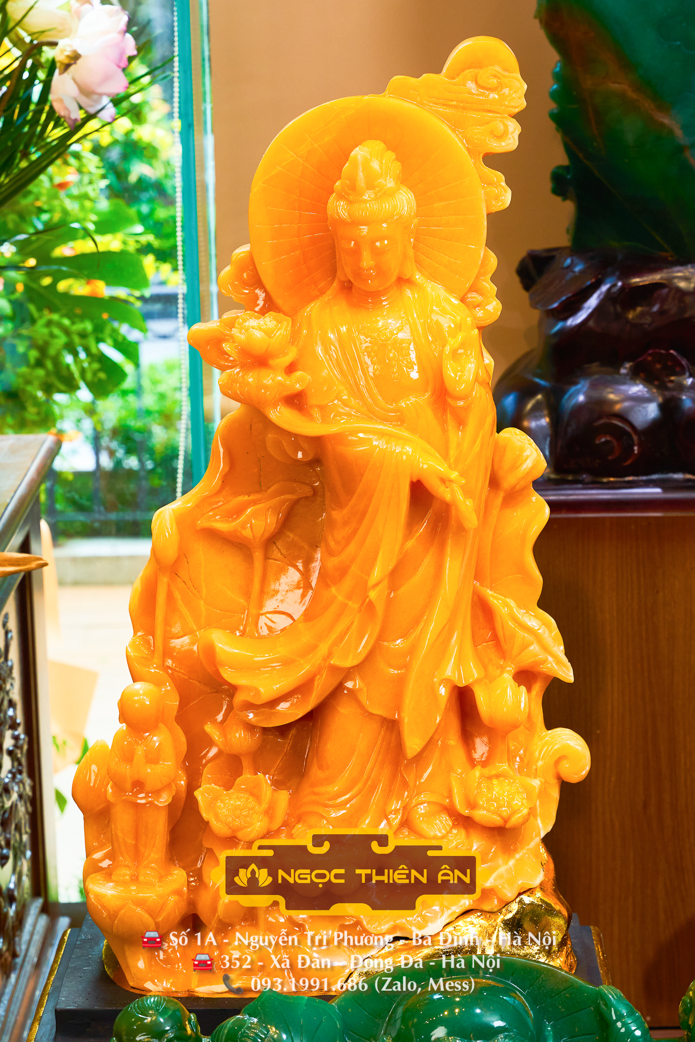 NTA_0208 Tôn Tượng Đại Thế Chí Bồ Tát tạc tay thủ công từ Ngọc Hoàng Long nguyên khối do Nghệ Nhân tại NGỌC THIÊN ÂN chạm khắc